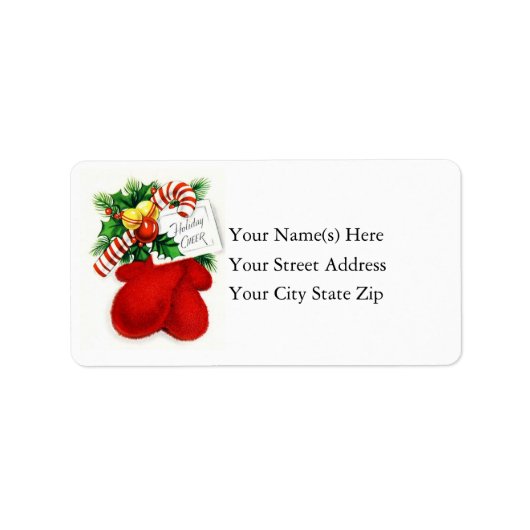 Vintage Kerst Cheer Mittens Adreslabel Etiket (Voorkant)