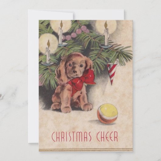 Vintage Kerst Cheer Puppy Vakantie Kaart (Voorkant)