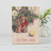 Vintage Kerst Cheer Puppy Vakantie Kaart (Staand voorkant)
