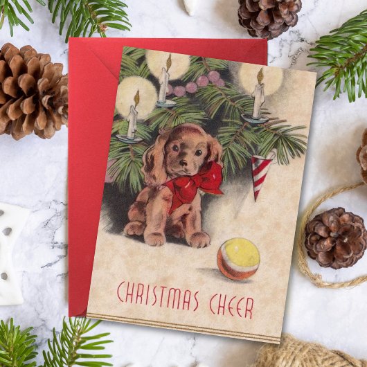 Vintage Kerst Cheer Puppy Vakantie Kaart