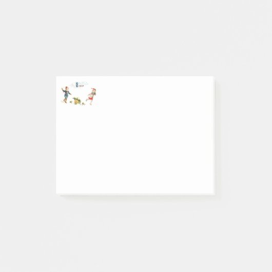 Vintage Kerst Cheer - Sneeuwbalplezier Post-it® Notes (Voorkant)