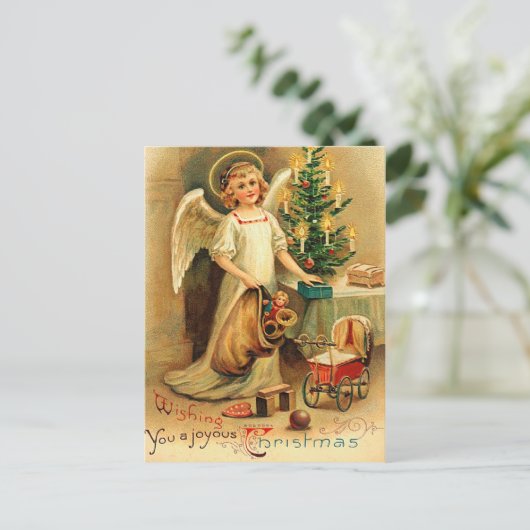Vintage Kerst Cherub Briefkaart (Staand voorkant)