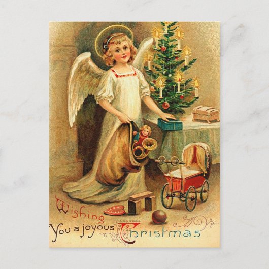 Vintage Kerst Cherub Briefkaart (Voorkant)