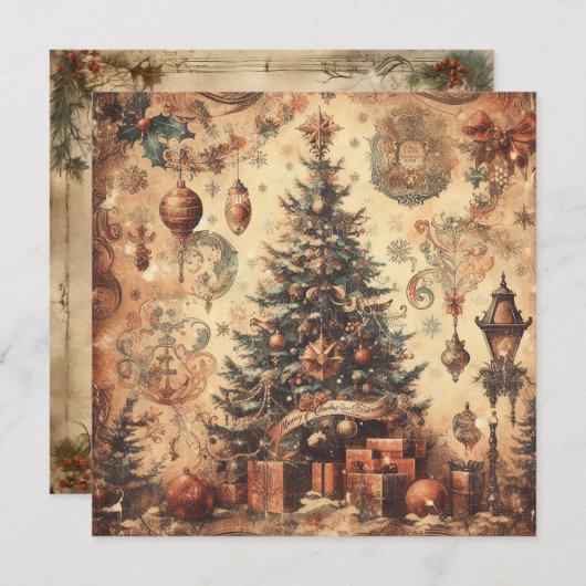 Vintage Kerst Collage Flat Vakantie Kaart (Voorkant / Achterkant)