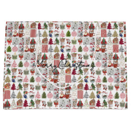 Vintage Kerst Collage Papier | Retro Vakantie Groot Cadeauzakje