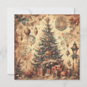 Vintage Kerst Collage Platte Vakantiekaart Feestdagenkaart