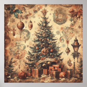 Vintage Kerst Collage Poster