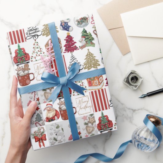 Vintage Kerst Collage | Retro Kerstcadeau Cadeaupapier (Geschenken)
