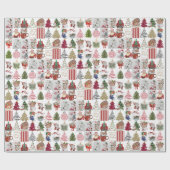 Vintage Kerst Collage | Retro Kerstcadeau Cadeaupapier (Vlak)