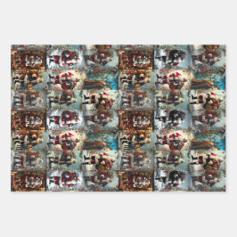 Vintage Kerst Collage | Retro Kerstcadeau Inpakpapier Vel