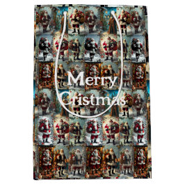 Vintage Kerst Collage | Retro Kerstman Vakantie Medium Cadeauzakje