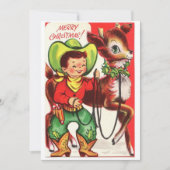 Vintage kerst cowboy met rendier feestdagenkaart (Voorkant)