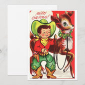 Vintage kerst cowboy met rendier feestdagenkaart (Voorkant / Achterkant)