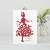 Vintage kerst,  dame feestdagenkaart (Staand voorkant)