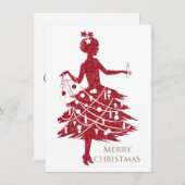 Vintage kerst,  dame feestdagenkaart (Voorkant / Achterkant)