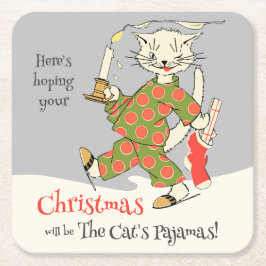 Vintage Kerst De Kat pyjama CC1273 Grappig Kartonnen Onderzetters
