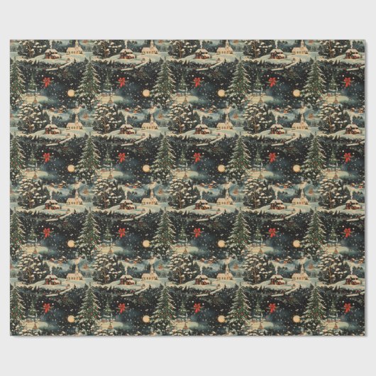 Vintage Kerst dorp inpakpapier (Vlak)