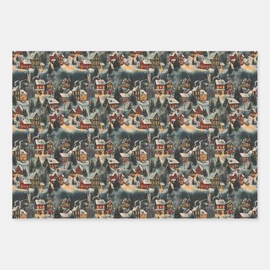 Vintage Kerst dorp inpakpapier (Voorkant 3)