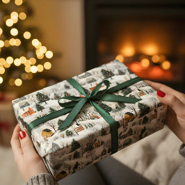 Vintage Kerst dorp inpakpapier