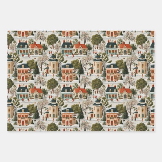 Vintage Kerst dorp inpakpapier (Voorkant 3)