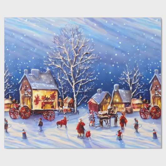 Vintage Kerst dorp inpakpapier (Vlak)