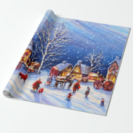Vintage Kerst dorp inpakpapier