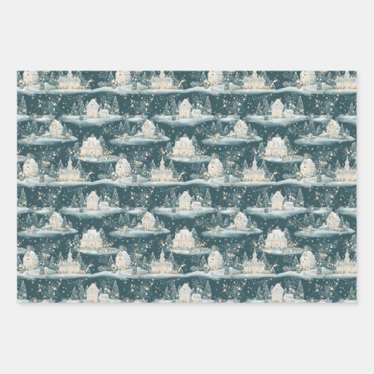 Vintage Kerst dorp inpakpapier (Voorkant 2)