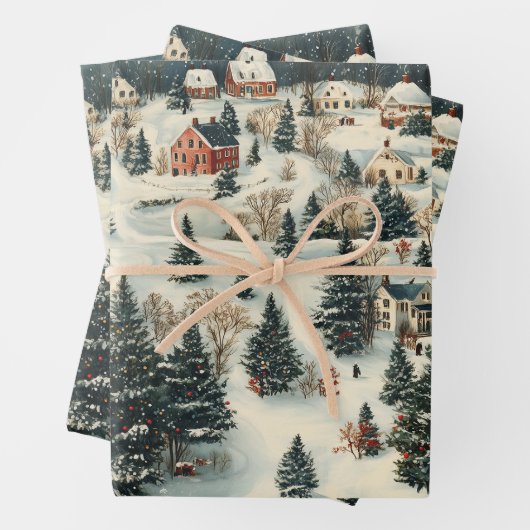 Vintage Kerst dorp inpakpapier Vel (In situ)