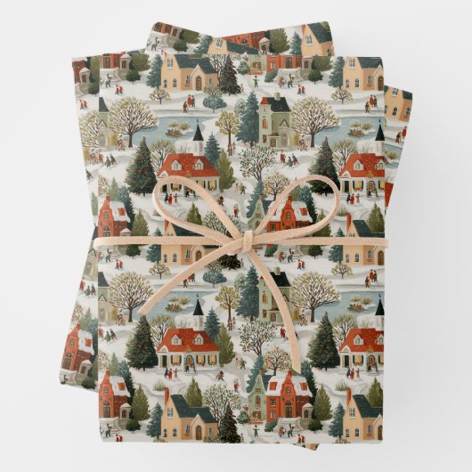 Vintage Kerst dorp inpakpapier Vel (In situ)