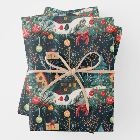 Vintage Kerst dorp inpakpapier Vel (In situ)