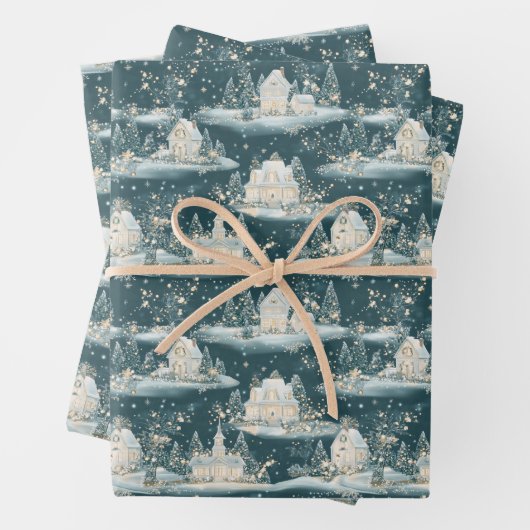 Vintage Kerst dorp inpakpapier Vel (In situ)
