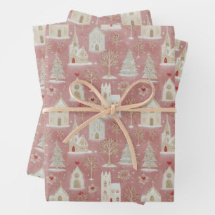Vintage Kerst dorp inpakpapier Vel