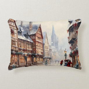 Vintage Kerst Dorp Straat Vakantie Accent Kussen
