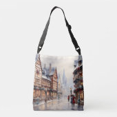 Vintage Kerst Dorp Straat Vakantie Crossbody Tas (Achterkant)