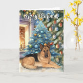 Vintage kerst Duitse herder Kaart (Gele Bloem)