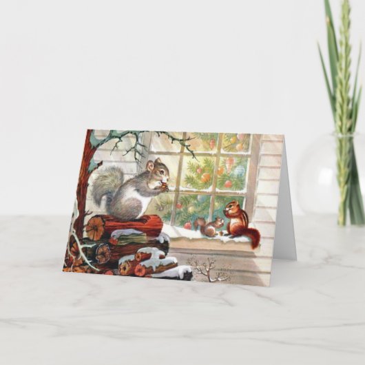 Vintage Kerst Eekhoorn Feestdagen Kaart (Voorkant)