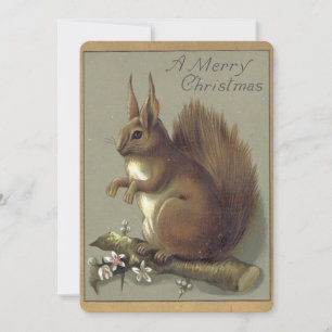 Vintage Kerst Eekhoorn Feestdagenkaart