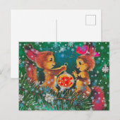 Vintage Kerst Eekhoorns Feestdagenkaart (Voorkant / Achterkant)
