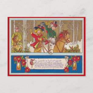 Vintage kerst, een ritje in het bos feestdagenkaart