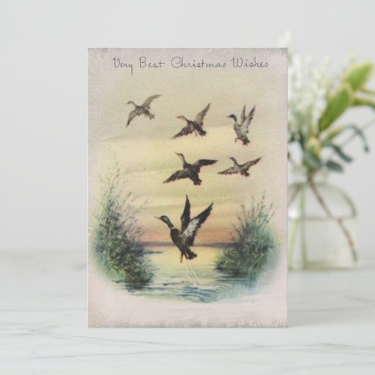 Vintage Kerst Eenden In Vijver Feestdagenkaart (Staand voorkant)