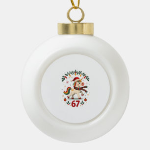 Vintage Kerst Eenhoorn 6de Verjaardag Dabbing Meis Keramische Bal Ornament