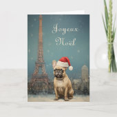 Vintage Kerst Eiffeltoren Franse Bulldog Feestdagen Kaart (Voorkant)
