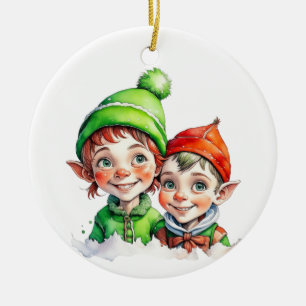 Vintage kerst elf gepersonaliseerd keramisch ornament