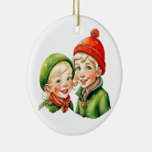 Vintage kerst elf gepersonaliseerd keramisch ornament (Rechts)