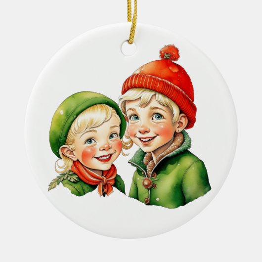 Vintage kerst elf gepersonaliseerd keramisch ornament (Voorkant)