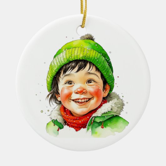 Vintage kerst elf gepersonaliseerd keramisch ornament (Voorkant)