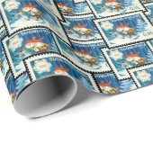 Vintage Kerst Elfen Blauwe Ster Collage Ephemera Cadeaupapier (Rol Hoek)