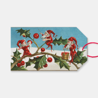 Vintage Kerst Elfen & Holly Cadeaulabel