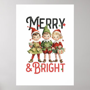 Vintage Kerst Elfen Santa Kleine Helpers Poster