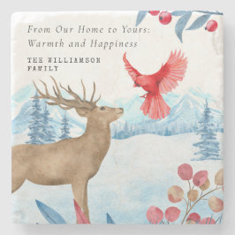 VINTAGE KERST ELK ROOD KARDINAAL GEPERSONALISEERD STENEN ONDERZETTER